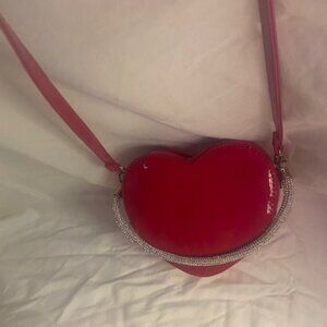 Heart Shaped Patten leather small crossbody bag with crystal top handle